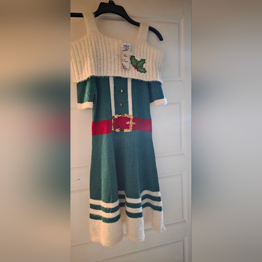 Just In Time For Christmas! Green and Red Casual Dress with Gold Accents